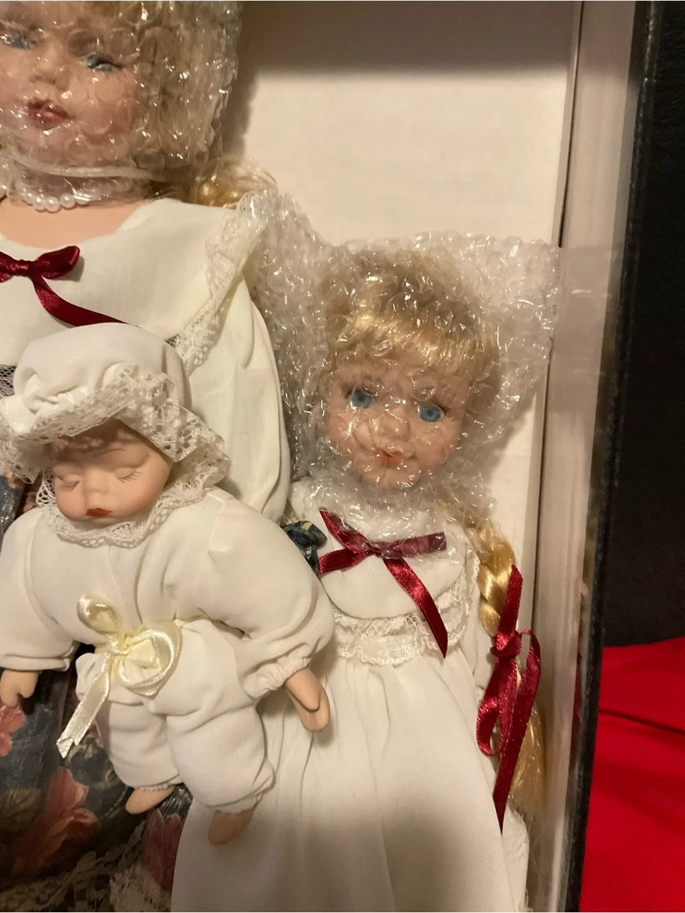 Porcelain Doll Trio Set - White and Floral Holiday Display